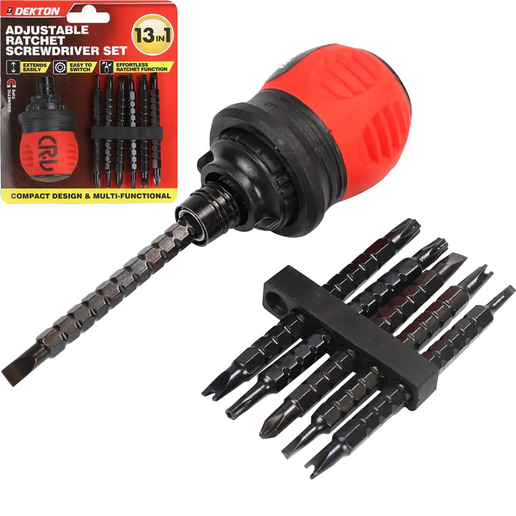 Dekton 37pc Compact Adjustable Stubby Ratchet Screwdriver And Bit Set Tool