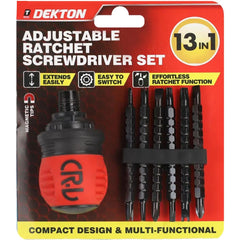 Dekton 37pc Compact Adjustable Stubby Ratchet Screwdriver And Bit Set Tool