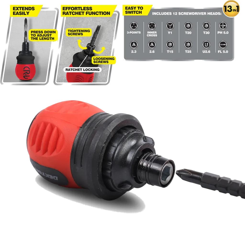 Dekton 37pc Compact Adjustable Stubby Ratchet Screwdriver And Bit Set Tool