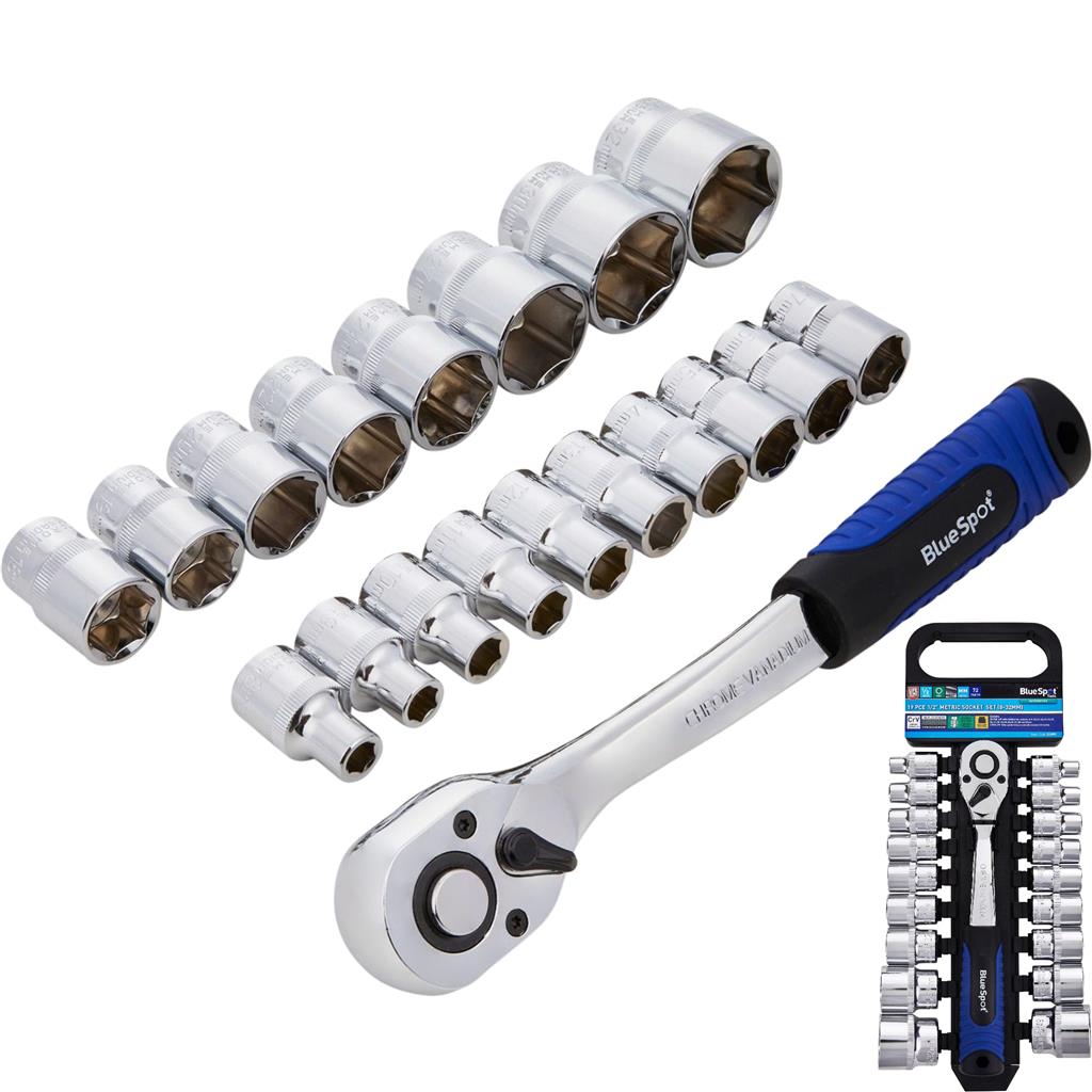 Bluespot 19pc Metric Socket 1/2" Drive Ratchet Shallow Sockets Set 8mm - 32mm