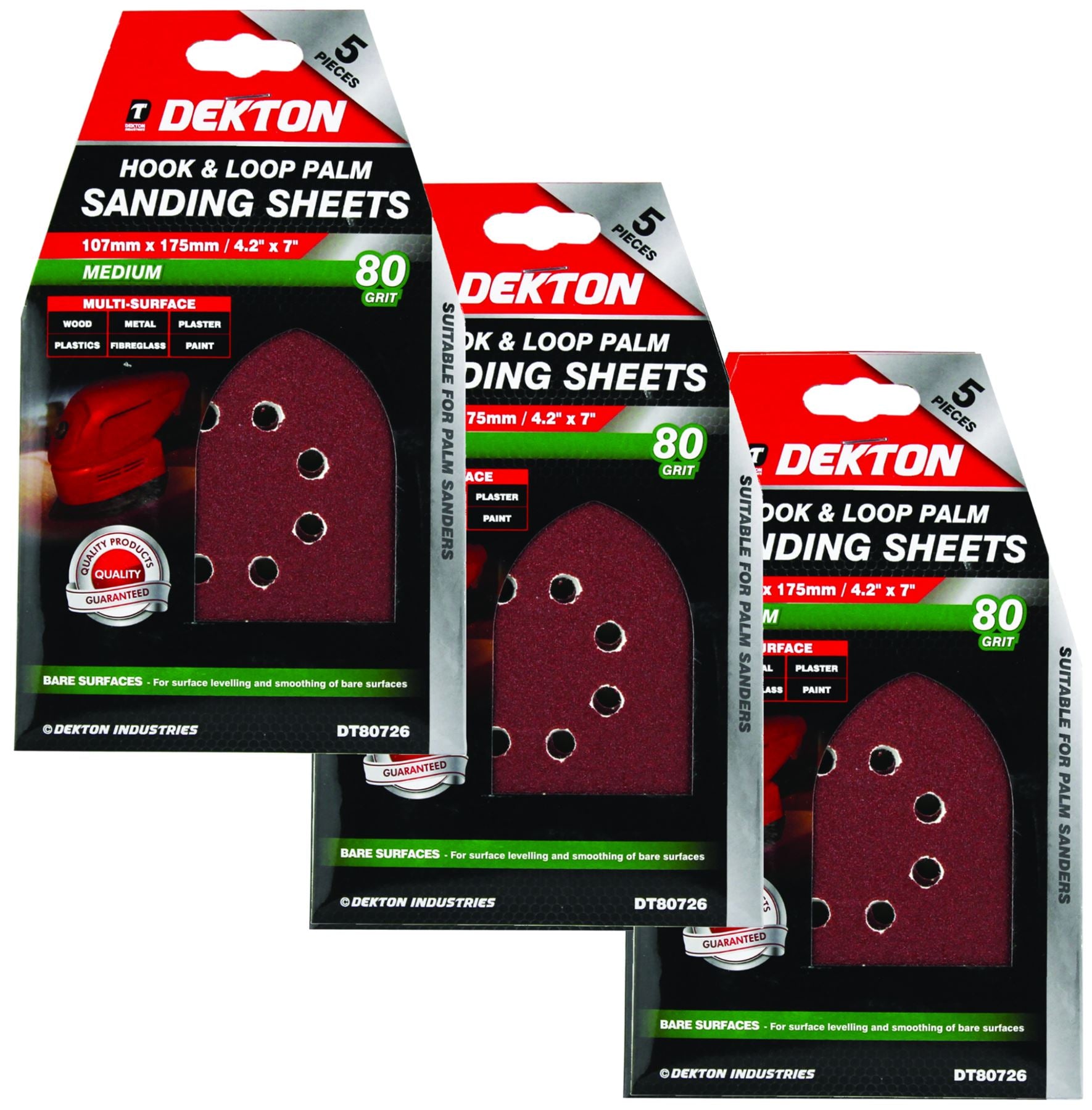 Dekton Detail Palm Sanding Pads Triangle Sheets 40 60 80 120 Or Mixed Grit 107mm