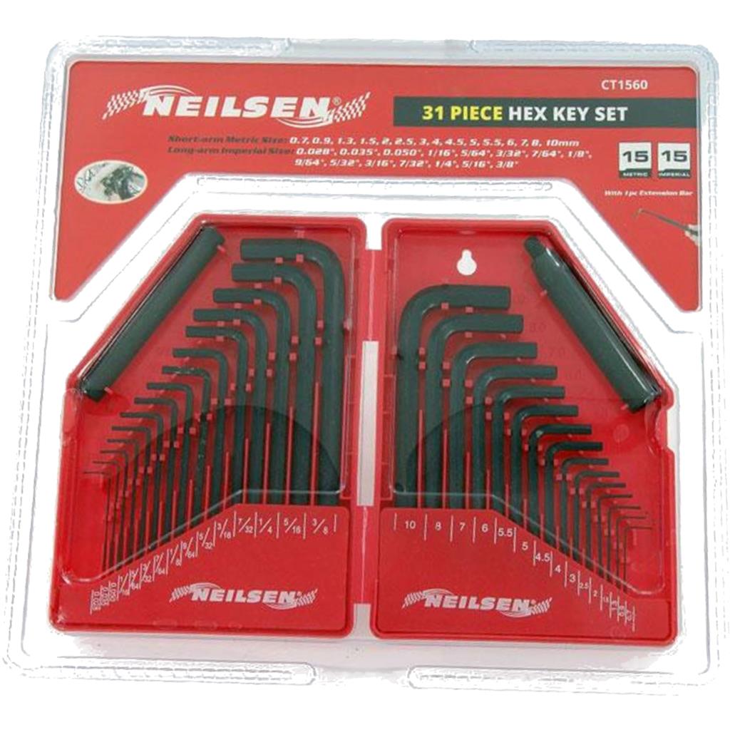 Neilsen 30pc Long And Short Arm Metric Imperial Hex Key Allen Wrench Set