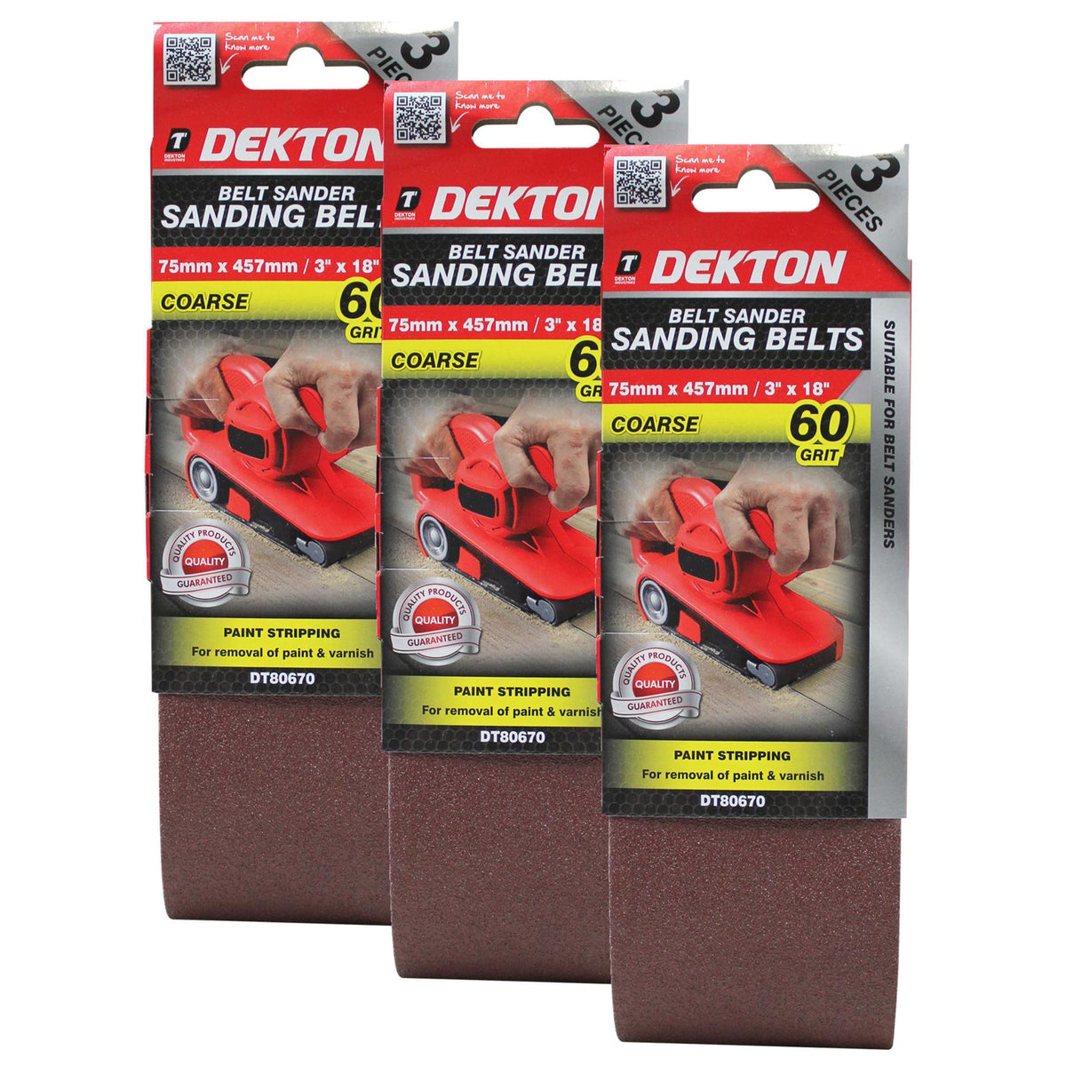 Dekton Sanding Belts 40 60 80 120 Grit Paint Removal Belt Sander 75mm X 457mm