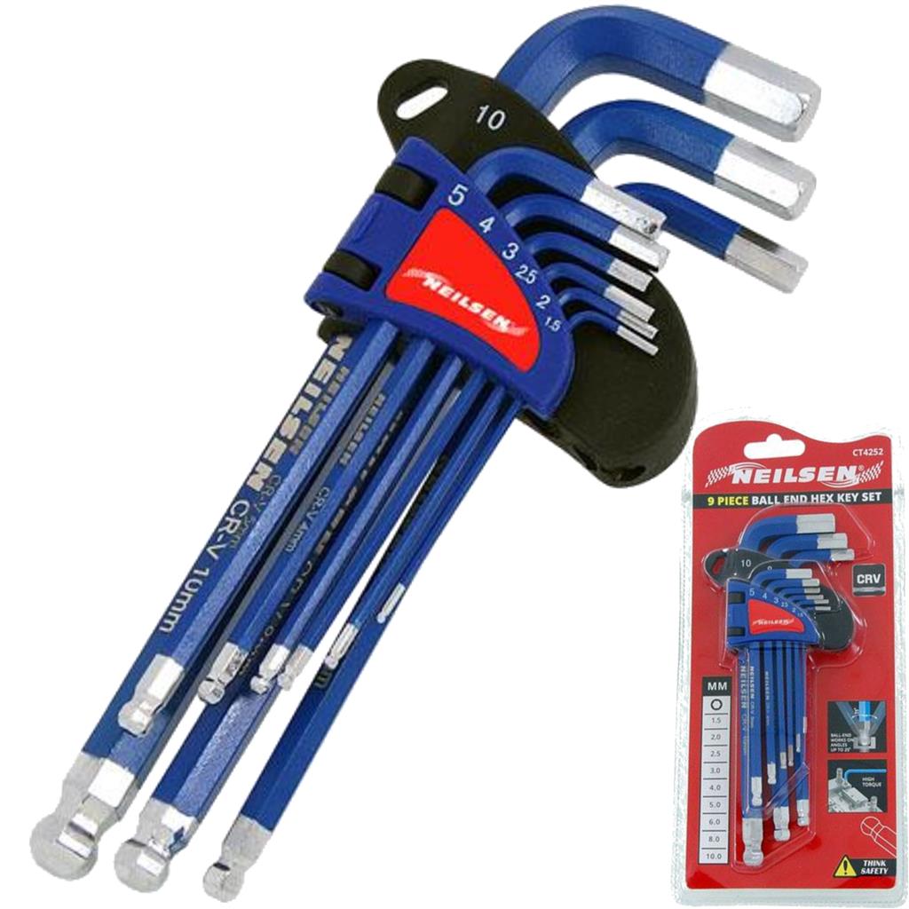Neilsen 9pc Long Hex Key Set Metric Ball End L Keys Vanadium Steel Tool Kit