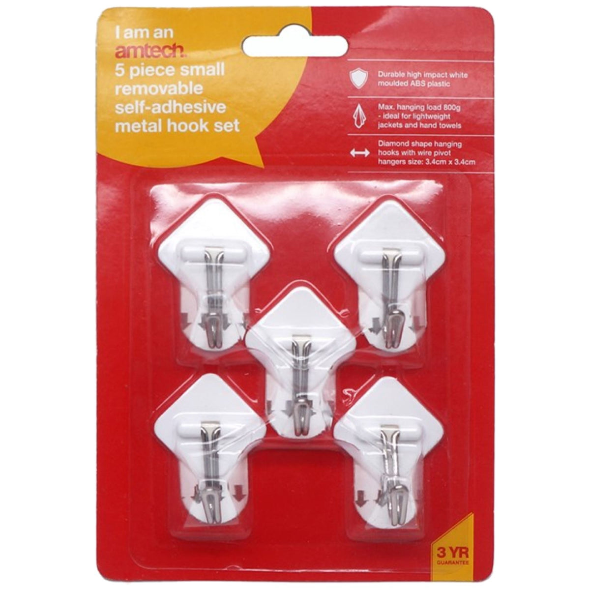 Amtech White Plastic Self Adhesive Strong Sticky Removable Wall Door Hooks