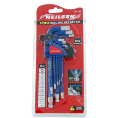 Neilsen 9pc Long Hex Key Set Metric Ball End L Keys Vanadium Steel Tool Kit
