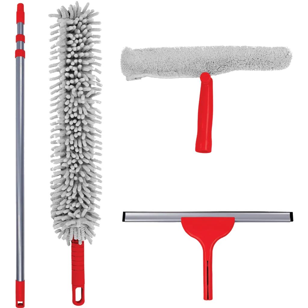 Dekton 4pc Cleaning Kit Brush Sponge Scraper Household Kitchen Car Tool Set