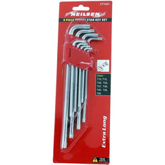 Neilsen 9pc Extra Long Arm Offset Star Torx Allen Wrench Key Set T10 - T50 Keys