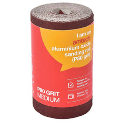 Amtech 5m Red Aluminium Oxide Sanding Roll 40 60 80 Or 120 Grit Sandpaper