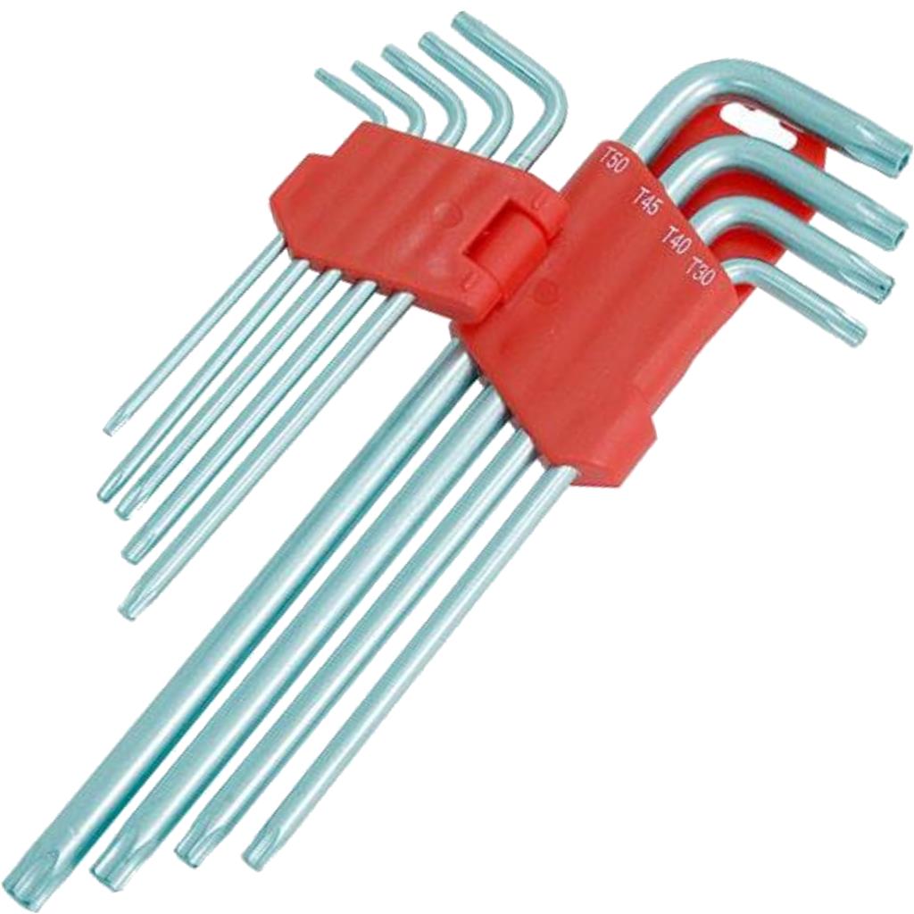 Neilsen 9pc Extra Long Arm Offset Star Torx Allen Wrench Key Set T10 - T50 Keys