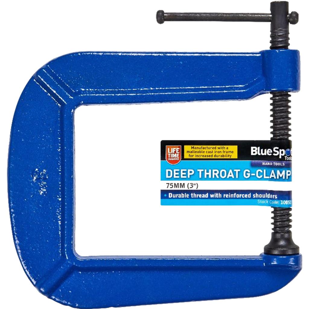 BlueSpot Deep Throat G Clamp Cast Iron Clamp Wood Working Welding Tools 3" 75mm