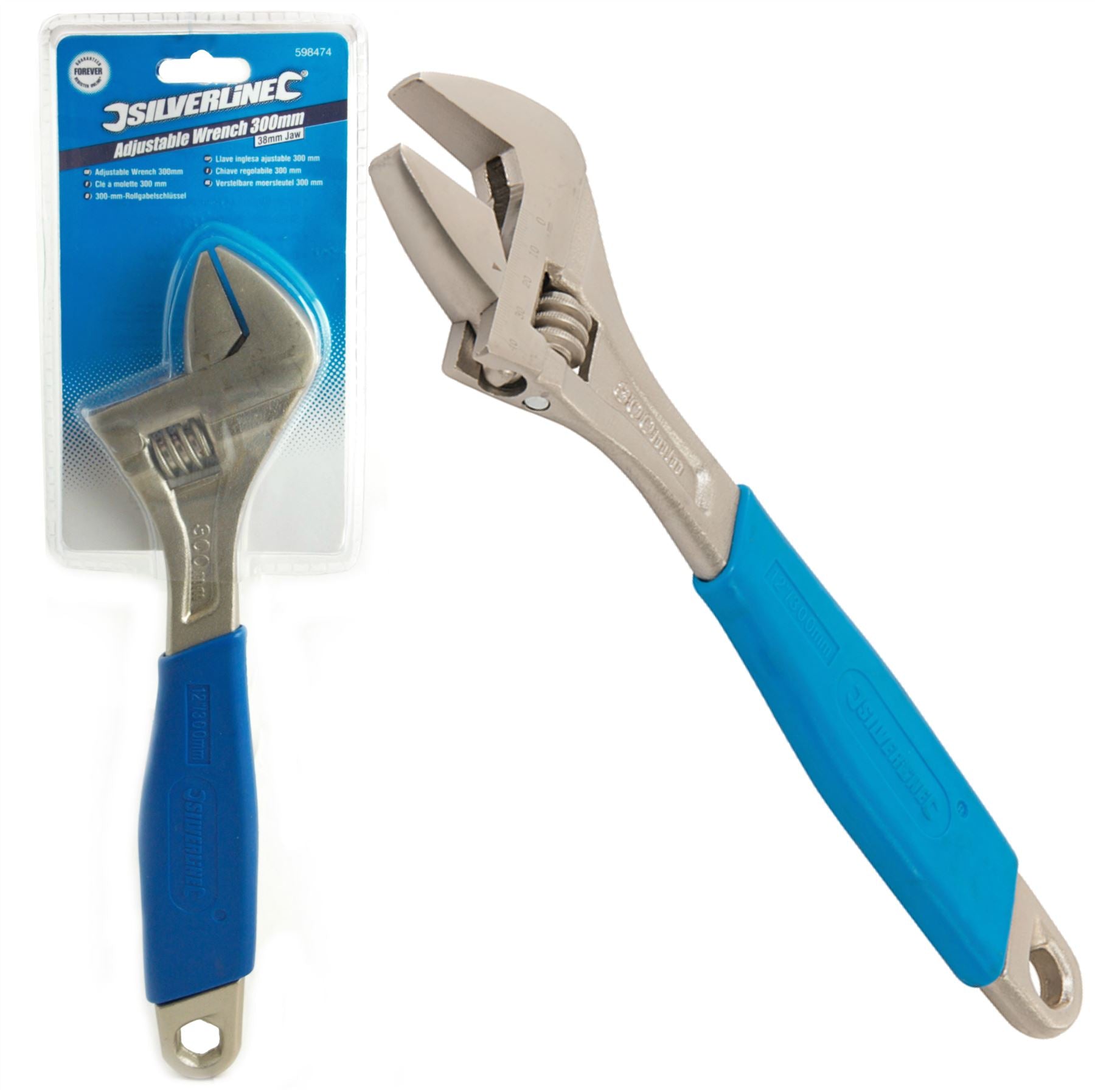 Silverline Adjustable Spanner Wrench Soft Grip Handle 200mm, 250mm or 300mm