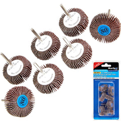 BlueSpot 7pc Flap Wheel Set 80 Grit Sanding Grinding Drill For Dremel 31.5mm