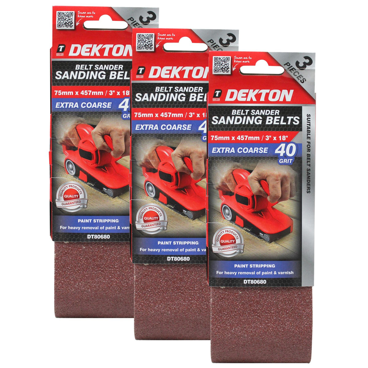 Dekton Sanding Belts 40 60 80 120 Grit Paint Removal Belt Sander 75mm X 457mm