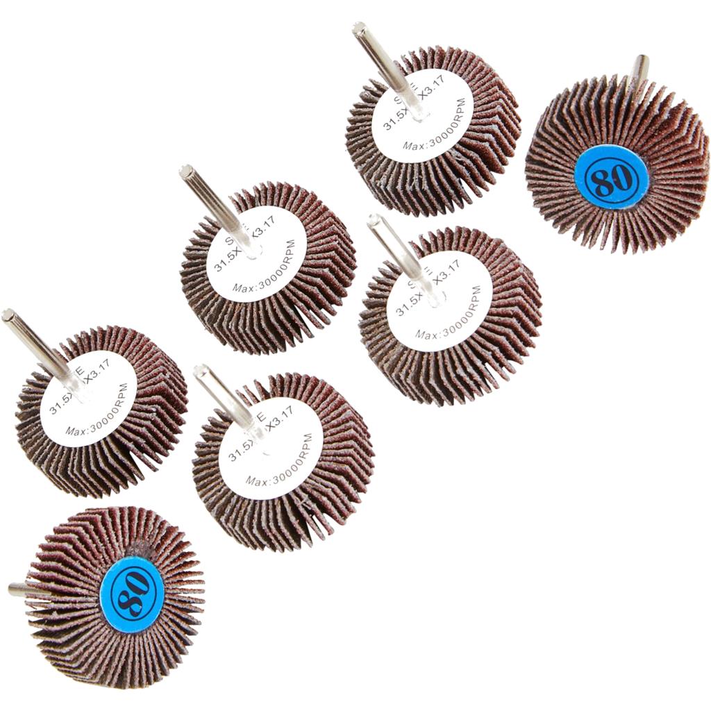 BlueSpot 7pc Flap Wheel Set 80 Grit Sanding Grinding Drill For Dremel 31.5mm
