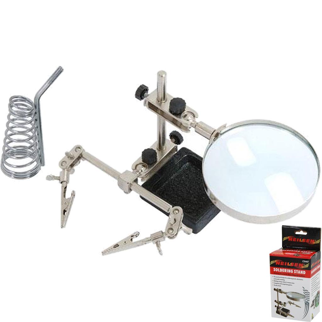 Neilsen Soldering Clips Magnifier Glass Clamps Station Stand Iron Holder