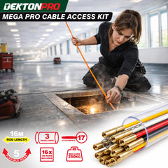 Dekton Mega Pro Cable Super Rod Kit 16m With Attachments Set Electrical Access