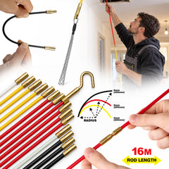 Dekton Mega Pro Cable Super Rod Kit 16m With Attachments Set Electrical Access