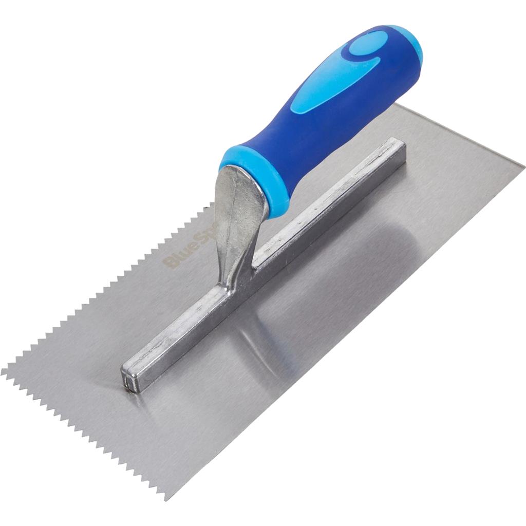 Bluespot 280mm 11" Soft Grip Adhesive Trowel 3x3 mm Notch Hardened Steel Blade