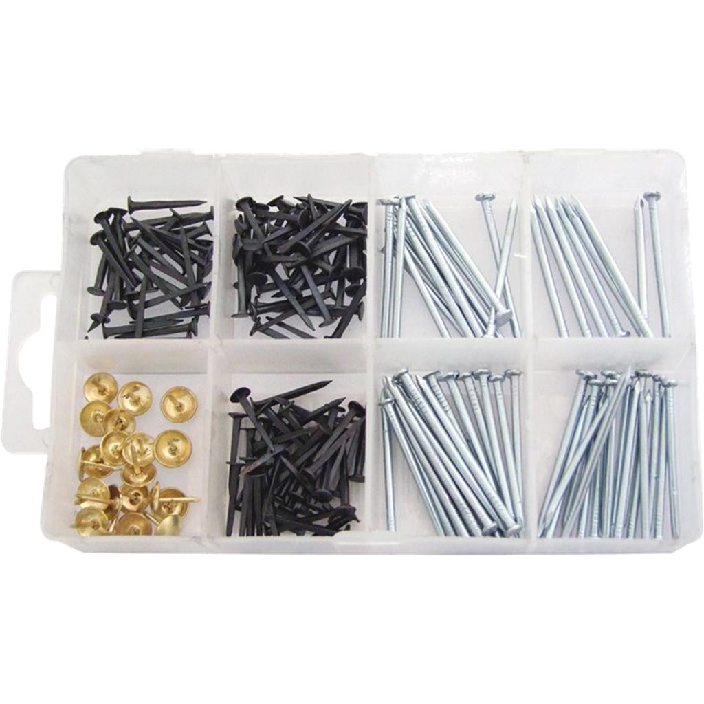 Amtech 500pc Assorted DIY Workshop Hardware Storage Nails Tacks & Push Pin Set