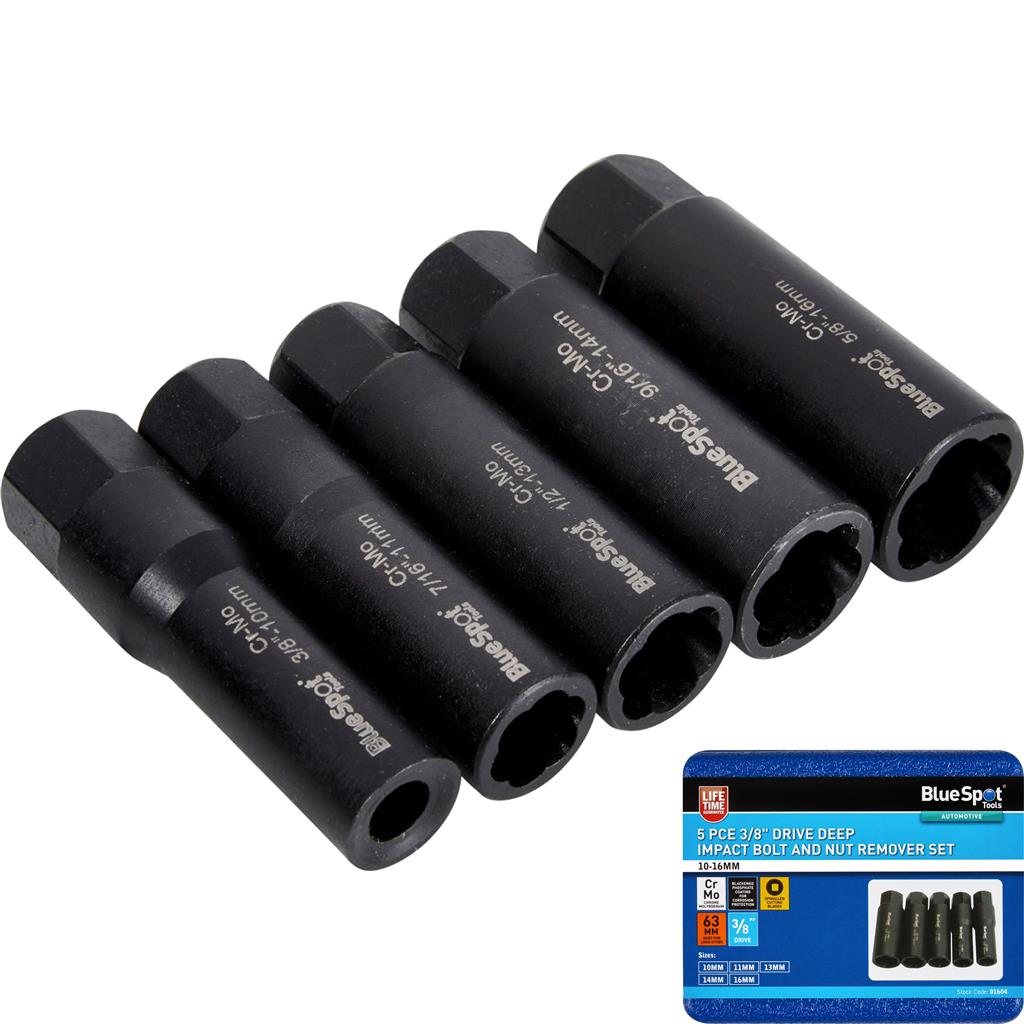 BlueSpot 5pc 3/8" Drive Deep Impact Bolt & Nut Remover Socket Set 10mm - 16mm