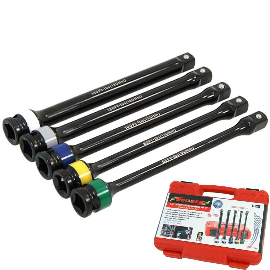 Neilsen 5pc 1/2" Dr Torque Limiting Sticks Socket Extension Bars 65-140 ft-lbs