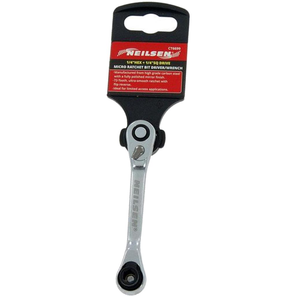 Neilsen 1/4" Hex To 1/4" Square Drive Micro Ratchet Bit Driver Wrench Tool