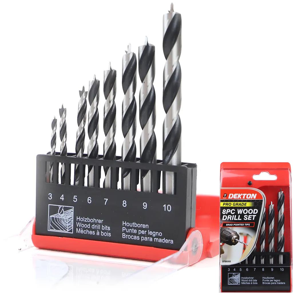 Dekton 8pc Carbon Steel Drill Set Metric Wood Plastic 3mm - 10mm 1/4"