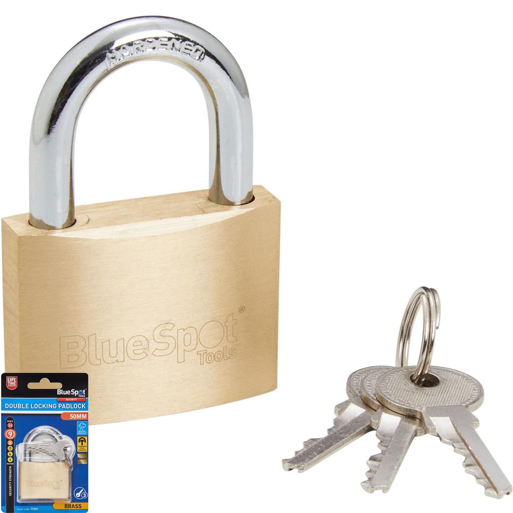 Bluespot 50mm Short Shackle Security Double Locking Brass Padlock & Keys Alike