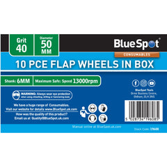 BlueSpot 10pc Sanding Flap Wheel Disc Set For Drill 40 60 80 120 Grit Wood Metal