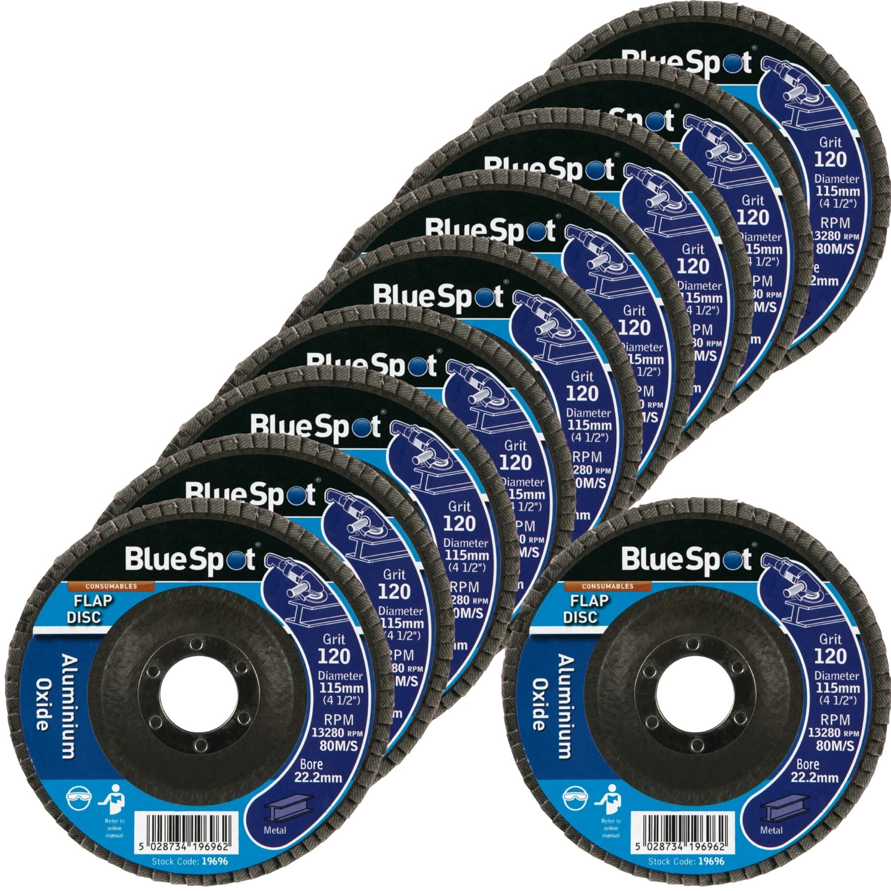 BlueSpot 10pc Sanding Aluminuim Flap Disc Set Angle Grinder 40 60 80 120 Grit