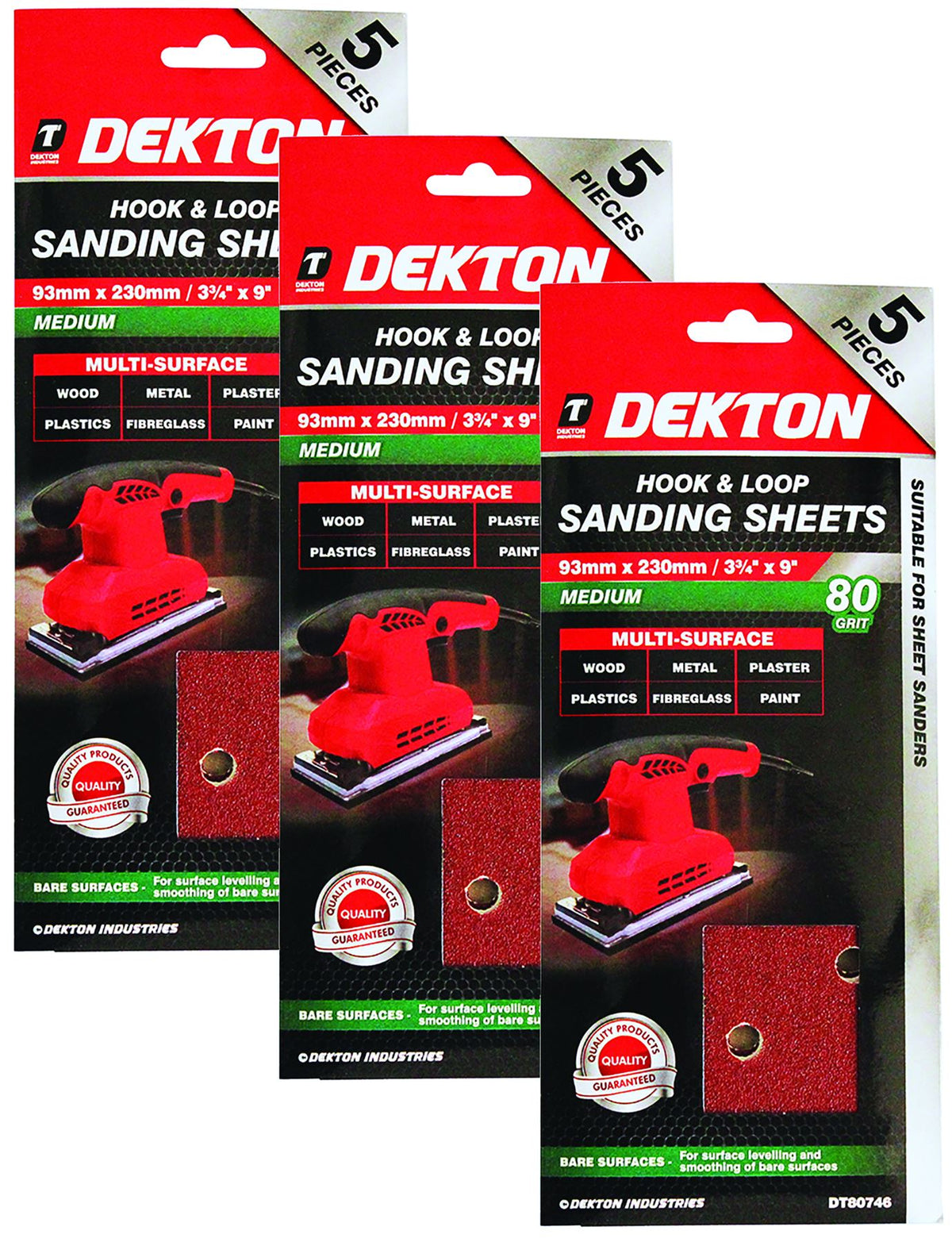 Dekton 1/3 Sanding Pads Rectangular Sheets 40 60 80 120 Or Mixed Grit 93 x 230mm