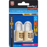 Bluespot 2pc 25mm Short Shackle 3 Dial Combination Locking Brass Padlock