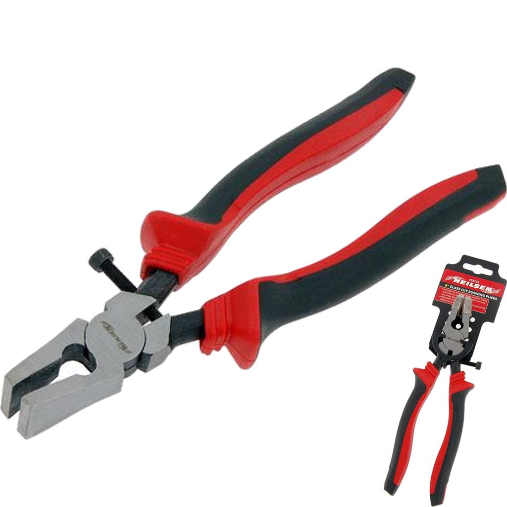 Neilsen Glass Running Soft Grip Pliers Glass Cutting 8 Inches Rubber Tips