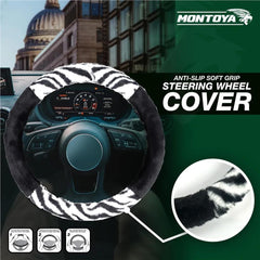 Montoya Steering Wheel Glove Cover Soft Grip Furry Zebra Print Universal