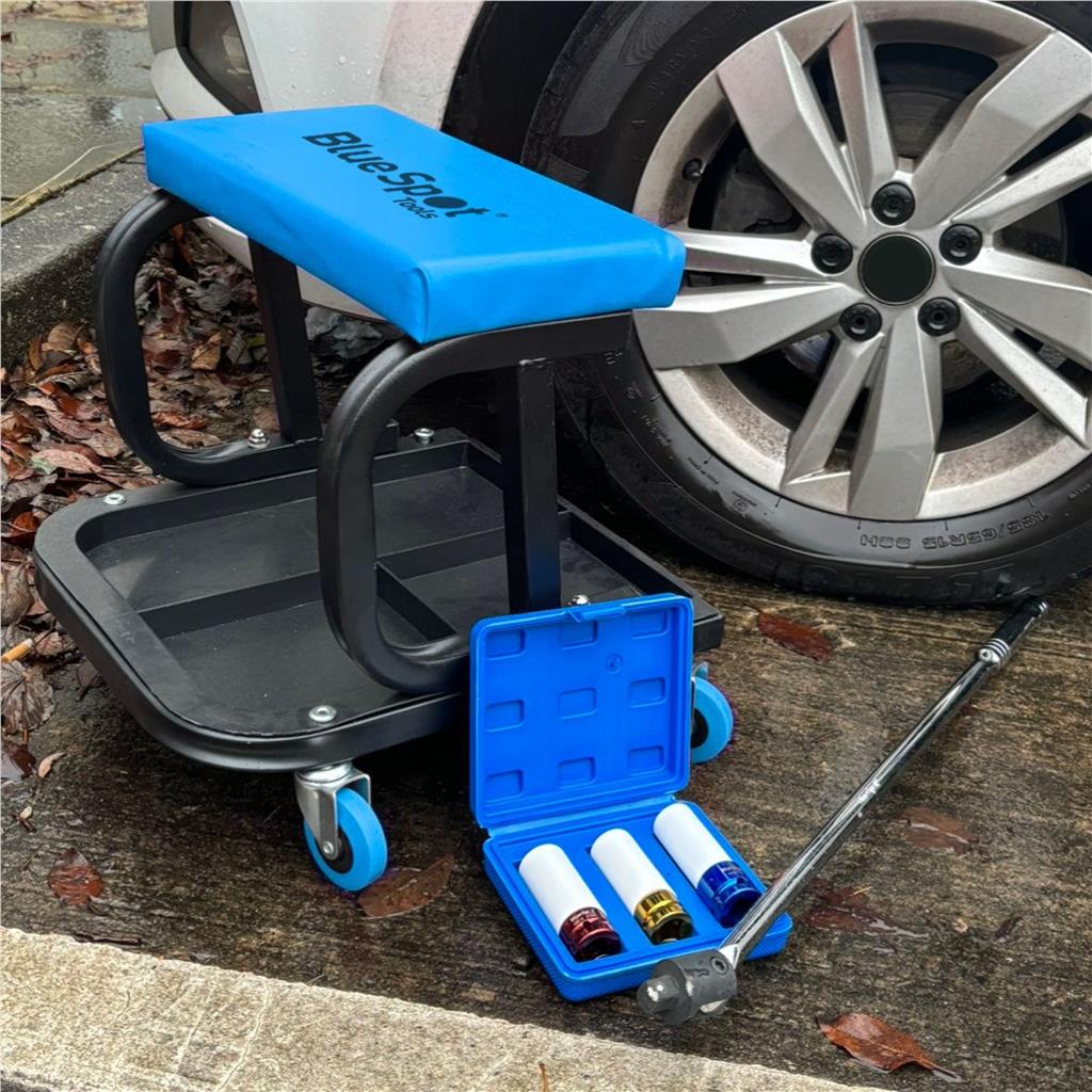 Bluespot Mechanic Creeper Mobile Work Chair Stool Storage Trolley Tray Seat
