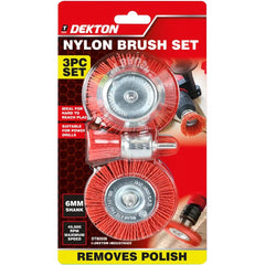 Dekton 3pc Nylon Abrasive Filament Brush Drill Set Rust Paint Remover Wood Metal