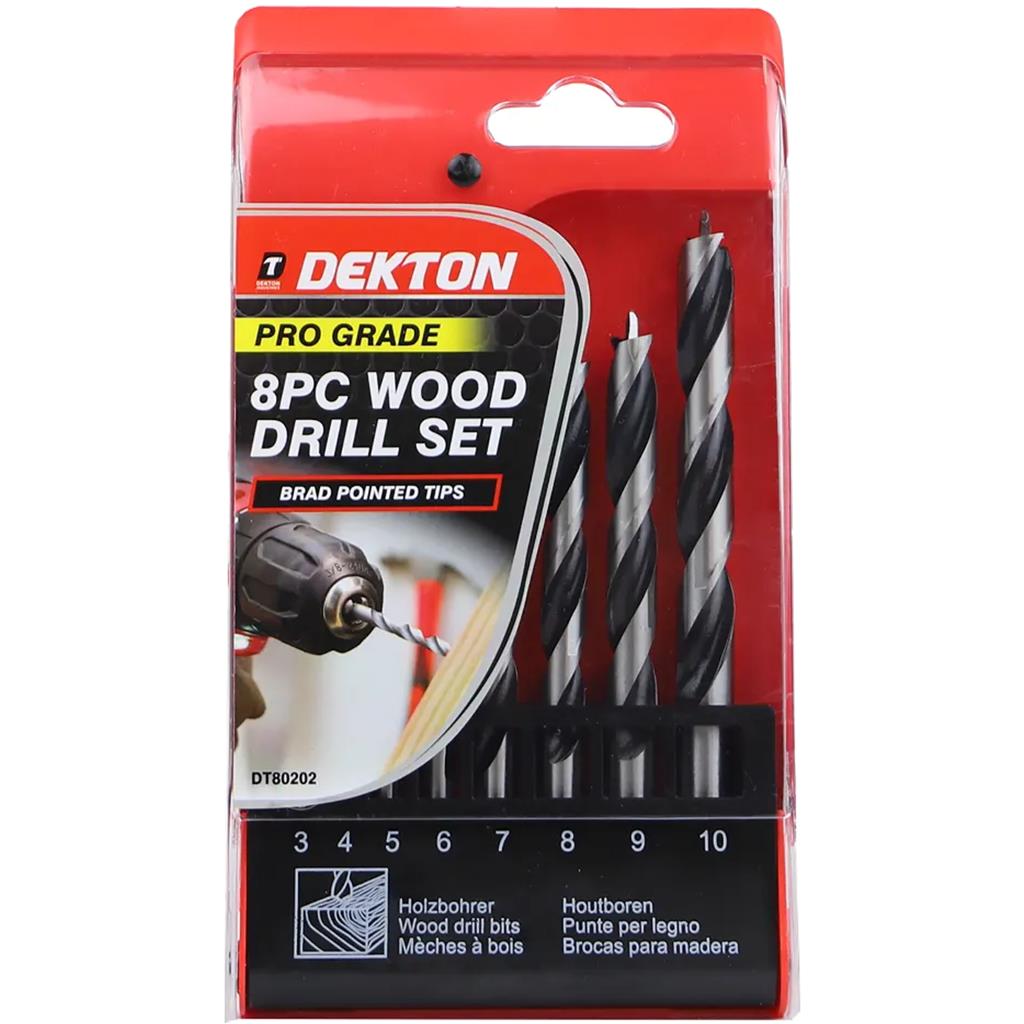 Dekton 8pc Carbon Steel Drill Set Metric Wood Plastic 3mm - 10mm 1/4"
