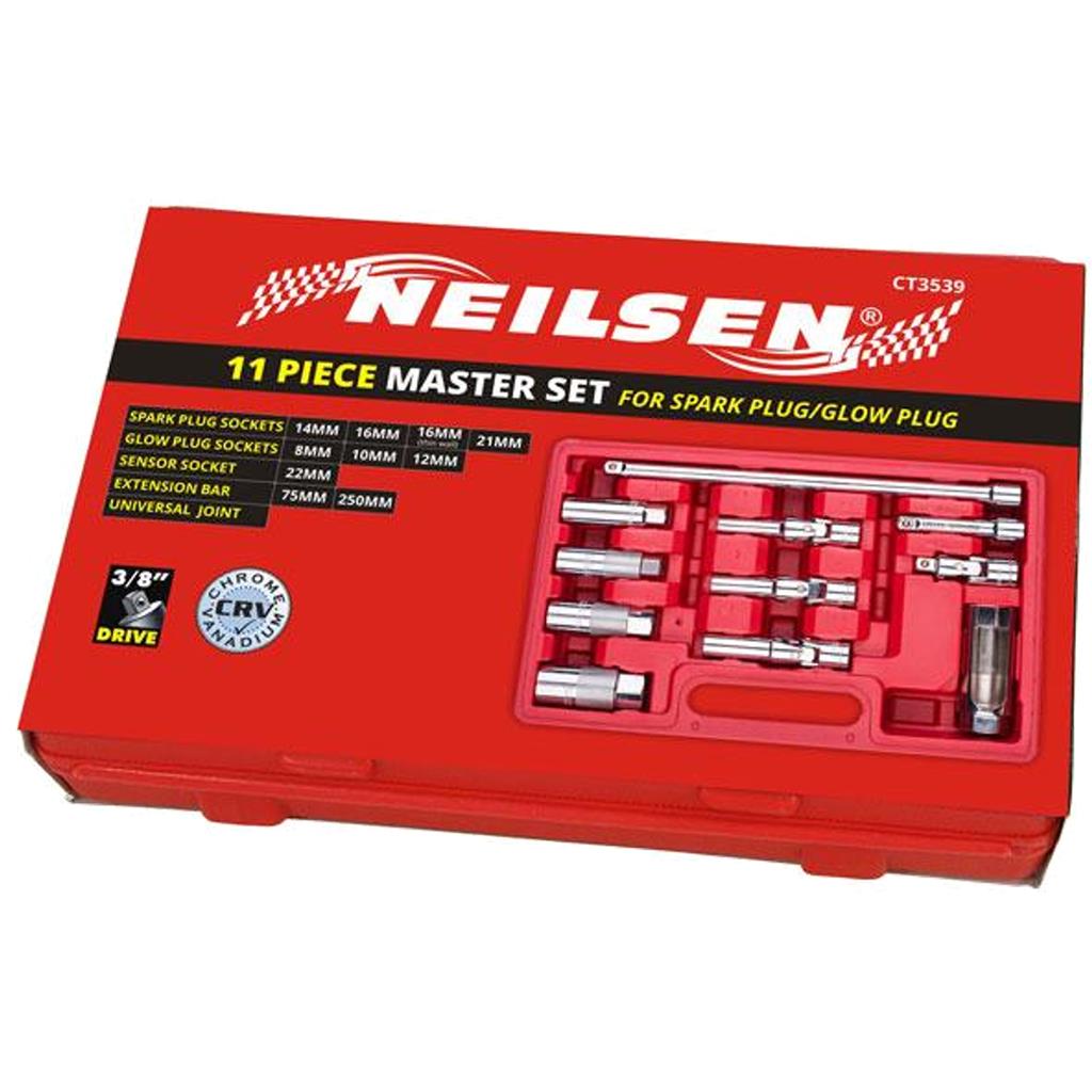 Neilsen 3/8" Long Glow Spark Plug Deep Square Metric Socket Set 8mm - 250mm