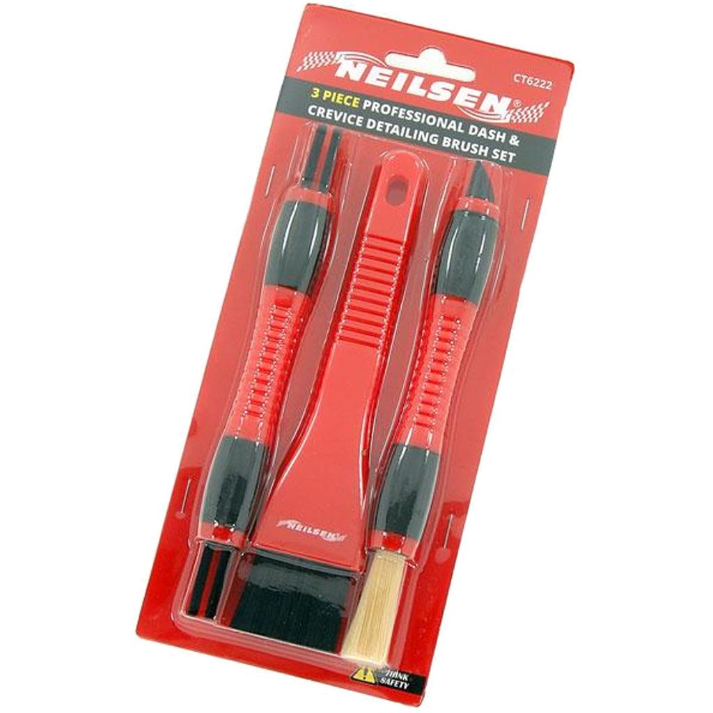 Neilsen 3pc Detailing Car Cleaning Dash Dashboard Vents Dash Trim Brush Set