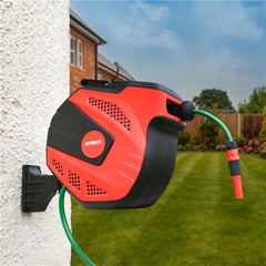 Amtech 15m Auto Retractable Compact Wall Mounted Garden Hose Reel Multi Purpose