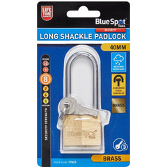 Bluespot 40mm Long Shackle Security Double Locking Brass Padlock & Keys Alike