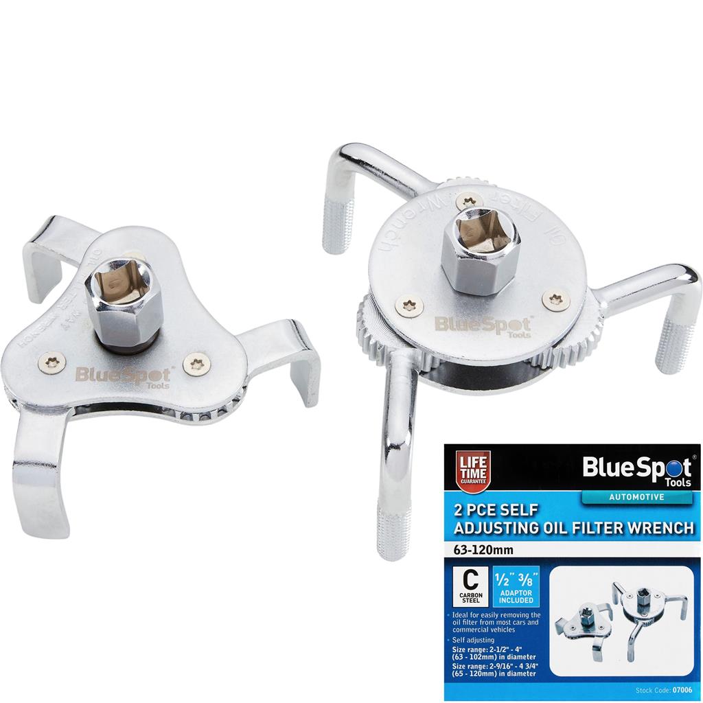 Bluespot 2pc Oil Filter Wrench Self Adjustable Oil Filter Removal Tool Set