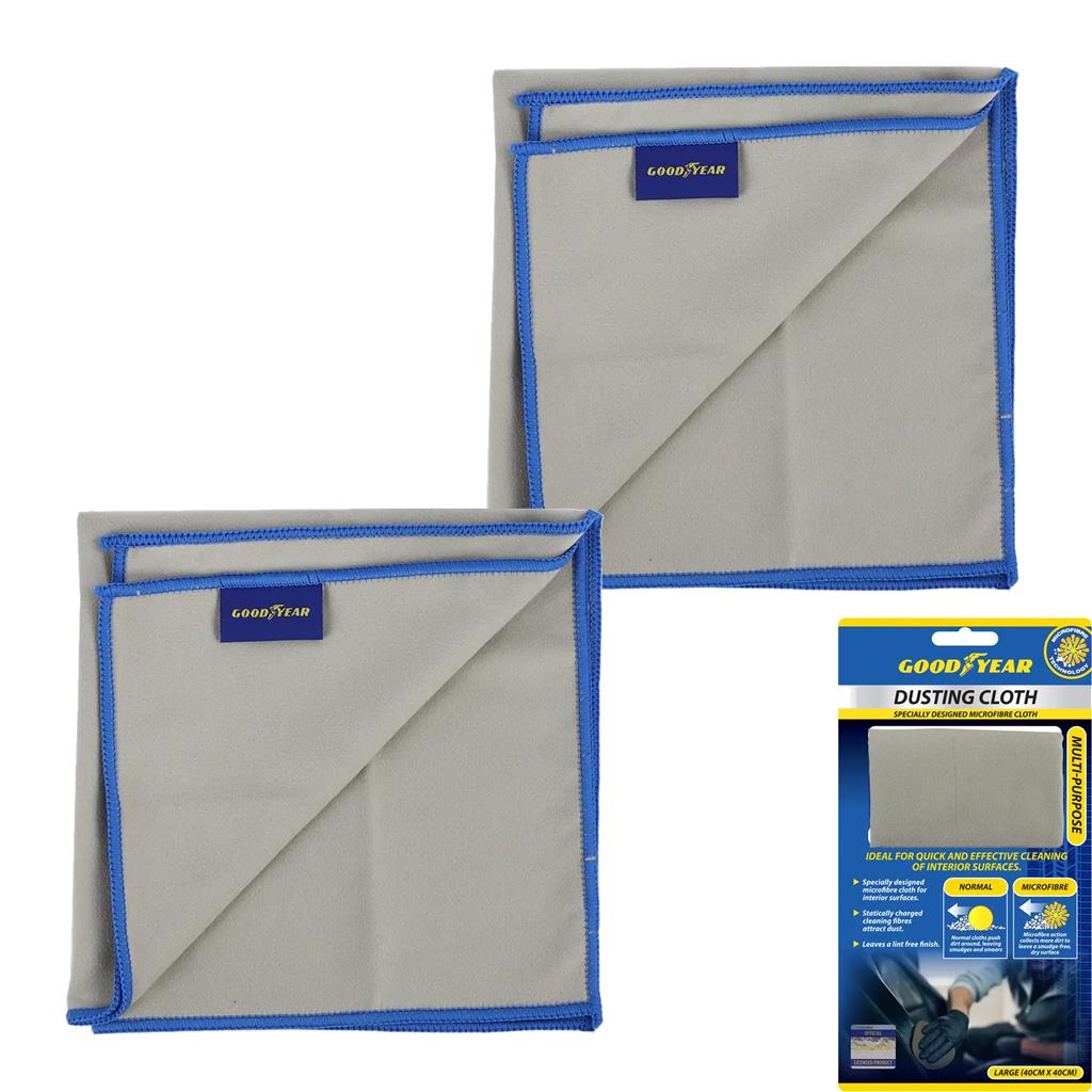 Goodyear 2pc Microfibre Dusting Car Cleaning Cloth Buffing Wash Absorbent