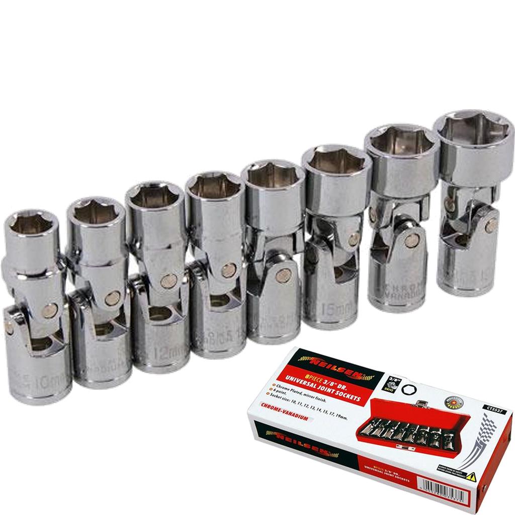 Neilsen Metric Universal Joint Sockets 10mm - 19mm Socket Set 8pc 3/8" Drive