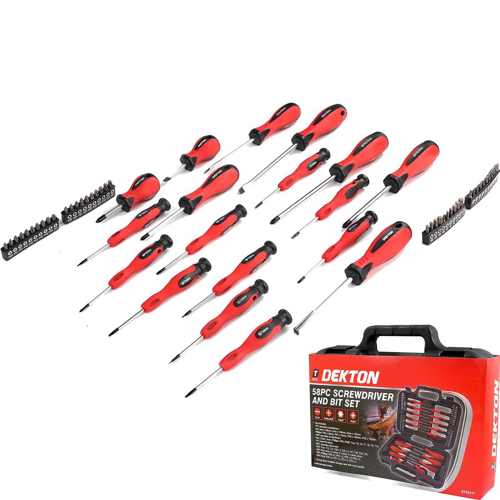 Dekton 58pc Magnetic Torx Pozi Hex Slotted Phillips Screwdriver And Bit Set