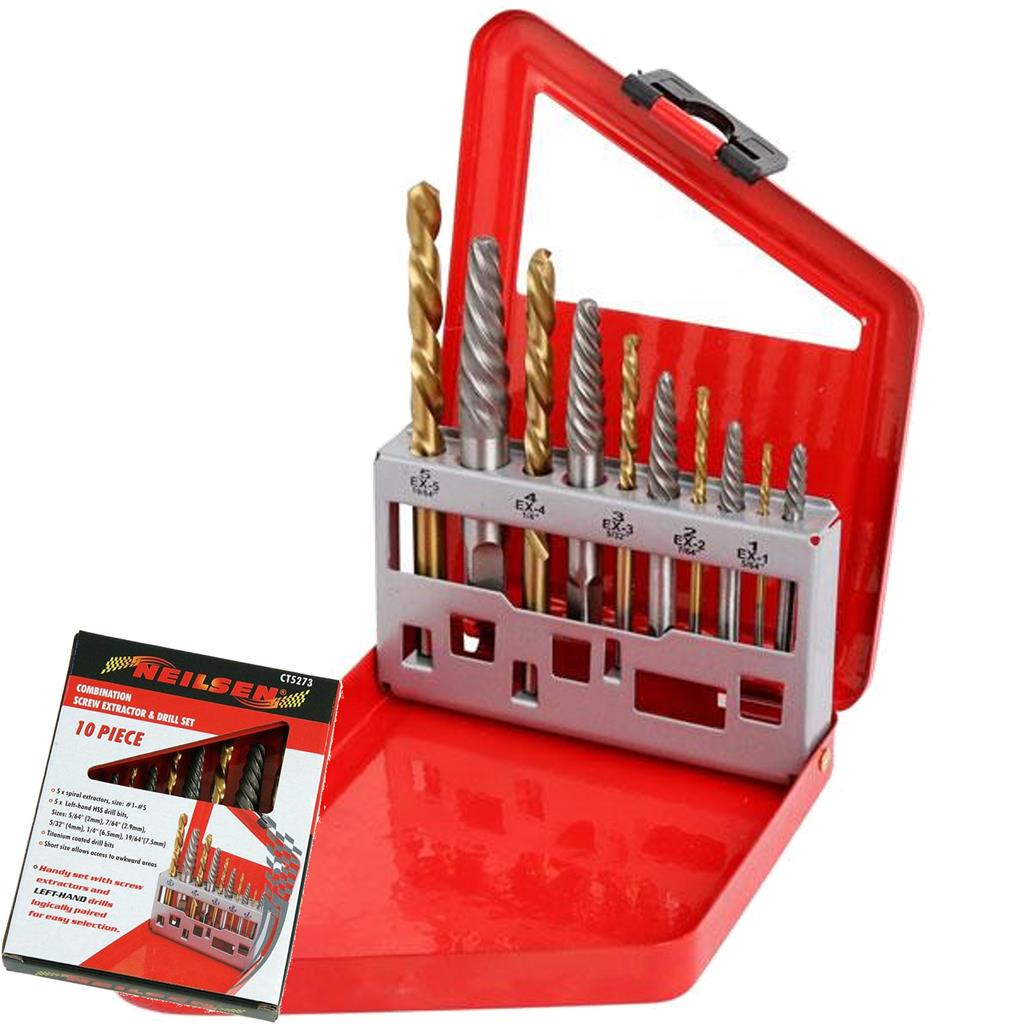 Neilsen 10pc Screw Bolt Extractor Drill Bits Set Broken Damaged Screws Remover