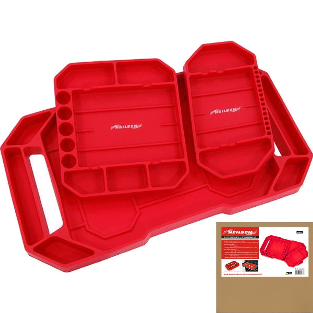 Neilsen 3pc Silicone Tool Storage Tray Flexible Non-Slip Tool Organiser Set