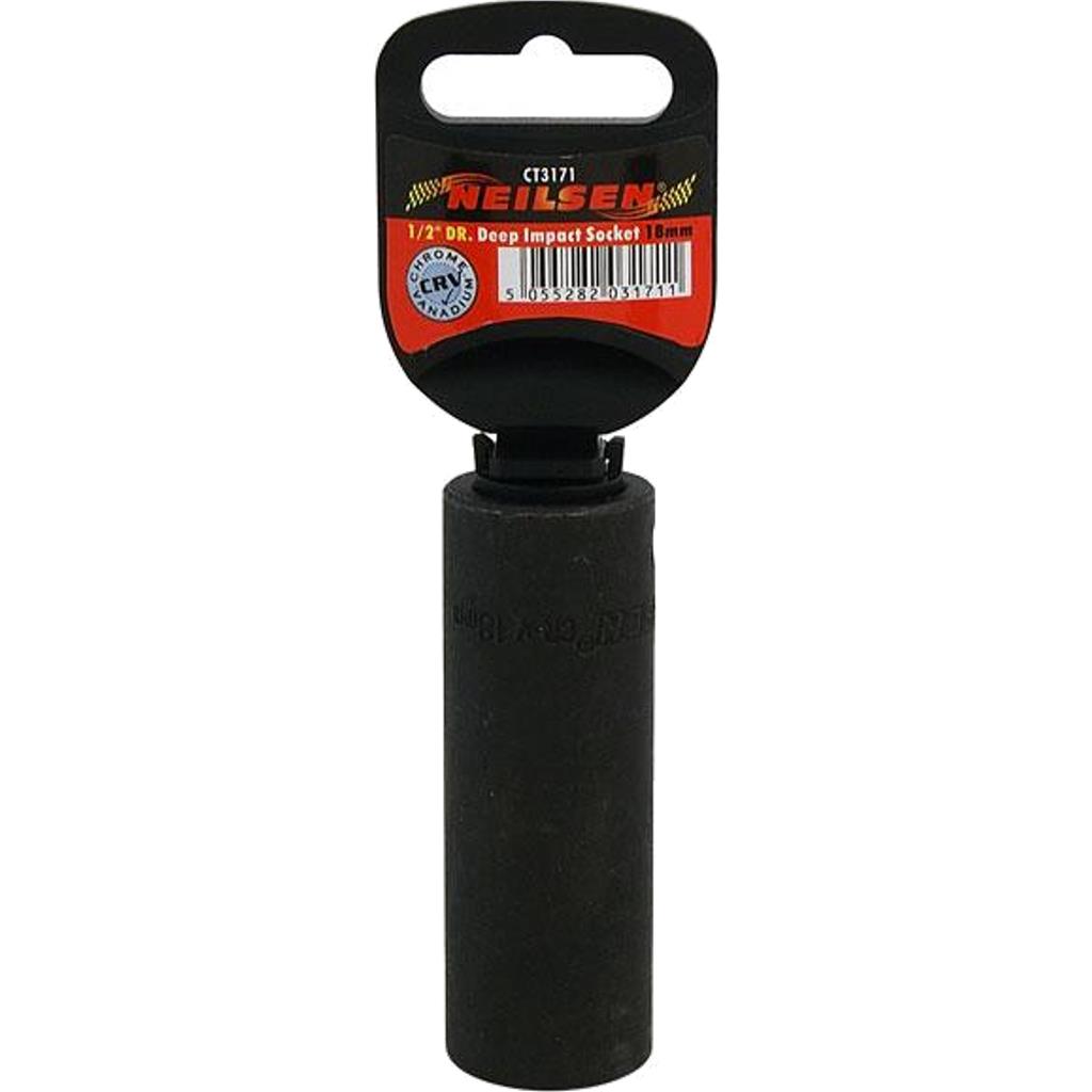 Neilsen 1/2" Drive Standard Deep Square Metric Single Impact Socket 18mm