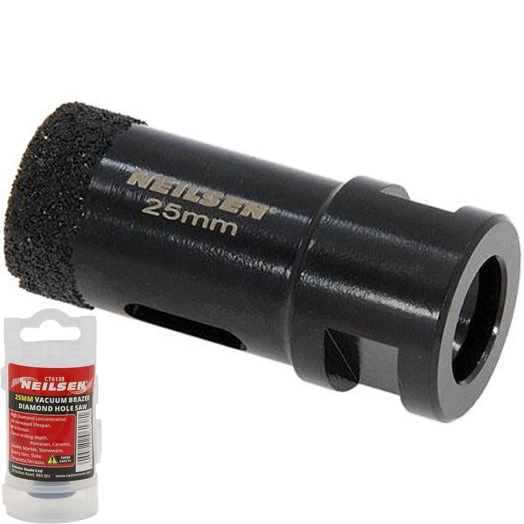 Neilsen 25mm Porcelain Tile Ceramic Stone Diamond Hole Saw Drill Bit M14 Grinder